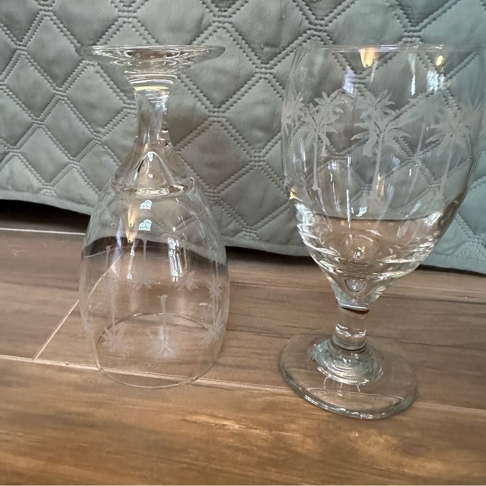 Libbey - Rare - Etched Palm Tree - 16 Oz. Water/Ice Tea Goblets - Set of 2 - Picture 7 of 7